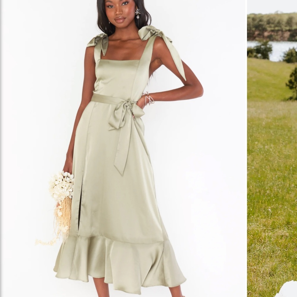 Show Me Your Mumu Like New Moss Green Satin Claire MIDI Dress
